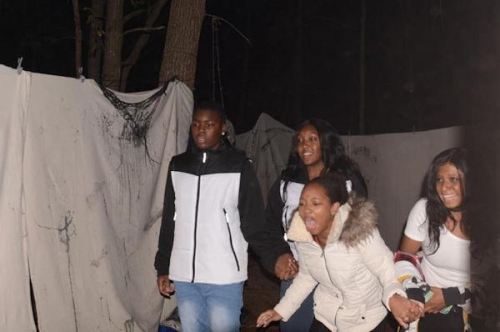 Haunted Woods Visitors Screaming and Frozen