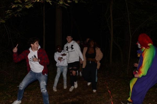 Haunted Woods Killer Clown Jumping at Guests