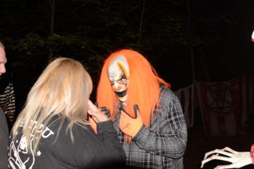 Haunted Woods Clown Confronts Scared Woman