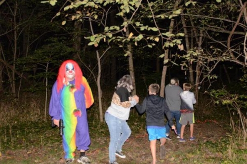 Haunted Woods Clown and Running Girls