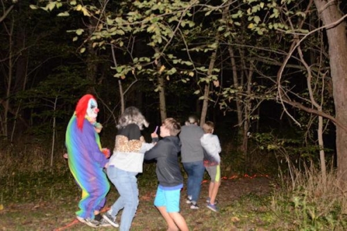 Haunted Woods Clown and Running Guests