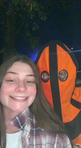 Haunted Woods Orange Monster in Guest Selfie