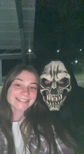 Haunted Woods Skull Monster in Guest Selfie