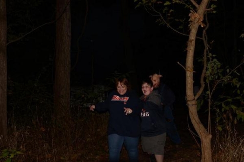 Mother and Son Run from Pig  Man in the Woods