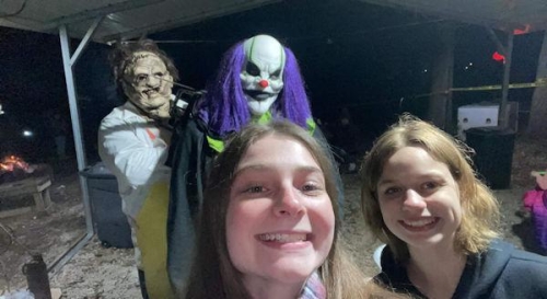Haunted Woods Clown and Monster in Guest Selfie